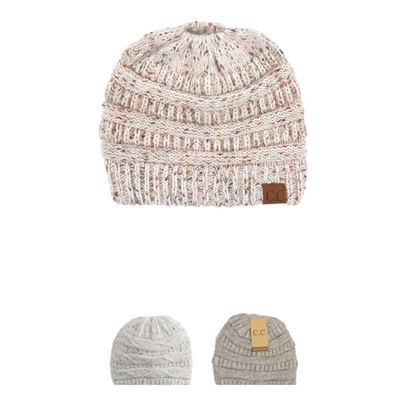 C.C Ponytail Beanie - One Size, Confetti Ivory - Picture 5 of 7